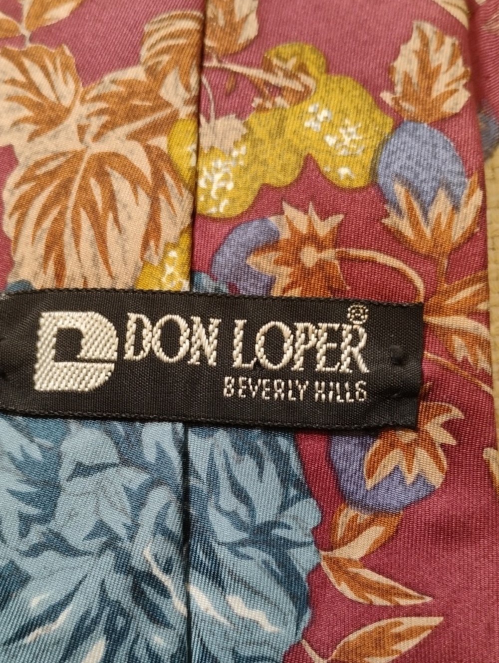 Don Loper Beverly Hills Floral Men's Tie in Burgundy with Blue & Gold Accents